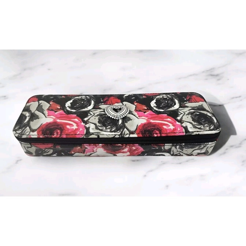 BRIGHTON Madison Rose Floral Full Zip Jewelry Box Hard Case Travel Organizer EUC